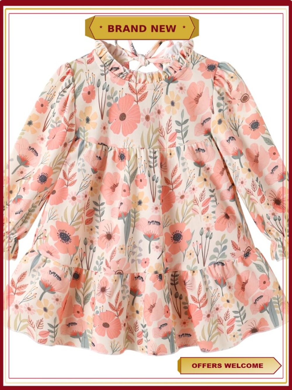 Toddler Girls Floral Dress Ruffled A-Line Casual Fall Winter